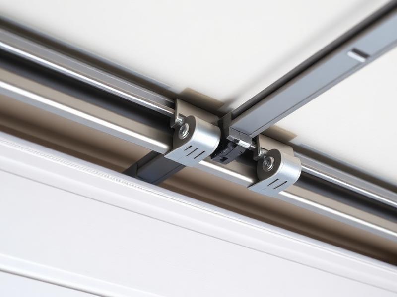 Garage door track and roller mechanism showing proper alignment